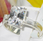 Jewellery Kingdom Three Stone Cubic Zirconia Clear Baguette Sterling Silver Emerald Ring - Jewelry Rings - British D'sire