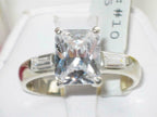 Jewellery Kingdom Three Stone Cubic Zirconia Clear Baguette Sterling Silver Emerald Ring - Jewelry Rings - British D'sire