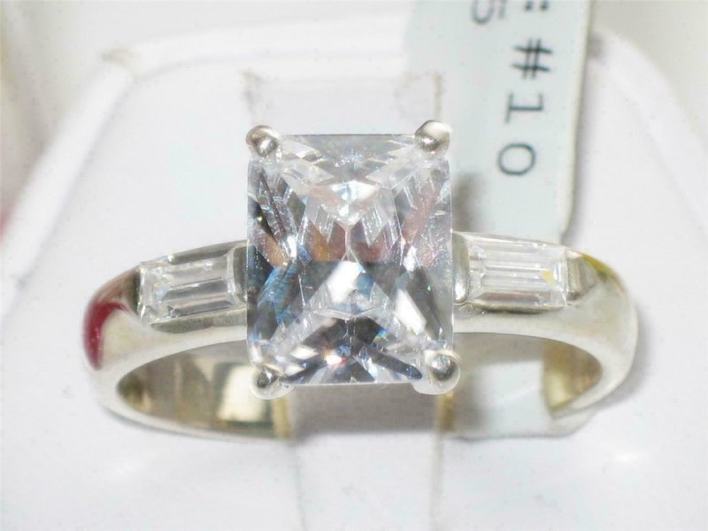 Jewellery Kingdom Three Stone Cubic Zirconia Clear Baguette Sterling Silver Emerald Ring - Jewelry Rings - British D'sire