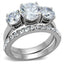 Jewellery Kingdom Three Stone Cubic Zirconia Ladies Engagement Wedding Stainless Steel Anniversary Ring Set - Engagement Rings - British D'sire