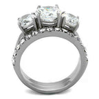 Jewellery Kingdom Three Stone Cubic Zirconia Ladies Engagement Wedding Stainless Steel Anniversary Ring Set - Engagement Rings - British D'sire