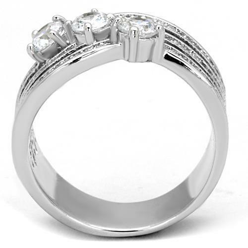 Jewellery Kingdom Three Stone Cubic Zirconia Stainless Steel Ladies Silver Solitaires Ring Band - Jewelry Rings - British D'sire