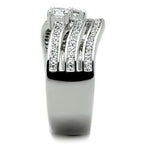 Jewellery Kingdom Three Stone Cubic Zirconia Stainless Steel Ladies Silver Solitaires Ring Band - Jewelry Rings - British D'sire