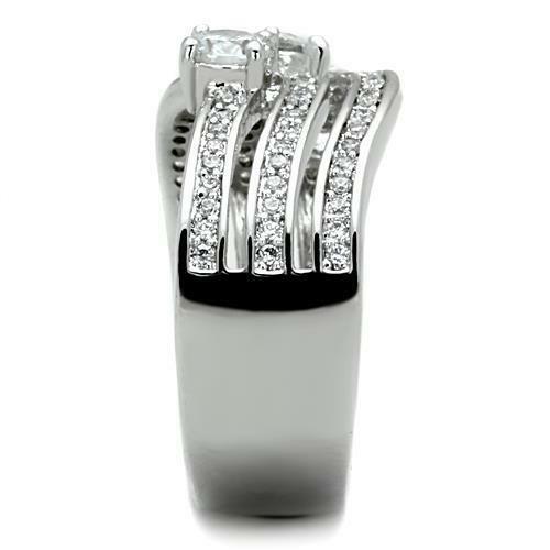 Jewellery Kingdom Three Stone Cubic Zirconia Stainless Steel Ladies Silver Solitaires Ring Band - Jewelry Rings - British D'sire