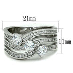 Jewellery Kingdom Three Stone Cubic Zirconia Stainless Steel Ladies Silver Solitaires Ring Band - Jewelry Rings - British D'sire