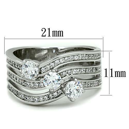 Jewellery Kingdom Three Stone Cubic Zirconia Stainless Steel Ladies Silver Solitaires Ring Band - Jewelry Rings - British D'sire