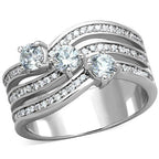 Jewellery Kingdom Three Stone Cubic Zirconia Stainless Steel Ladies Silver Solitaires Ring Band - Jewelry Rings - British D'sire
