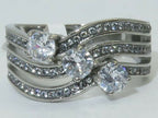 Jewellery Kingdom Three Stone Cubic Zirconia Stainless Steel Ladies Silver Solitaires Ring Band - Jewelry Rings - British D'sire