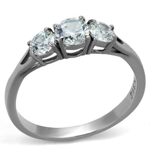 Jewellery Kingdom Three Stone Ring Simulated Diamonds Stainless Steel Ring (Silver) - Rings - British D'sire