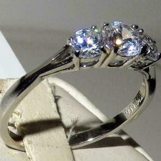 Jewellery Kingdom Three Stone Ring Simulated Diamonds Stainless Steel Ring (Silver) - Rings - British D'sire