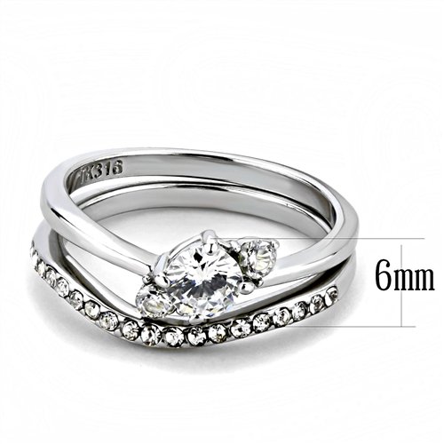 Jewellery Kingdom Three Stone Set Cubic Zirconia Engagement Wedding Band Stainless Steel Ring Secondary image