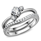 Jewellery Kingdom Three Stone Set Cubic Zirconia Engagement Wedding Band Stainless Steel Ring (Silver) - Jewelry Rings - British D'sire