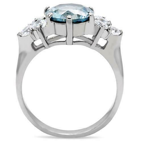 Jewellery Kingdom Three Stones Anniversary Simulated Diamonds Stainless Steel Ring (Blue Topaz) - Jewelry Rings - British D'sire