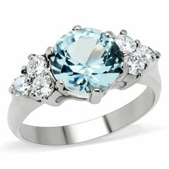 Jewellery Kingdom Three Stones Anniversary Simulated Diamonds Stainless Steel Ring (Blue Topaz) - Jewelry Rings - British D'sire