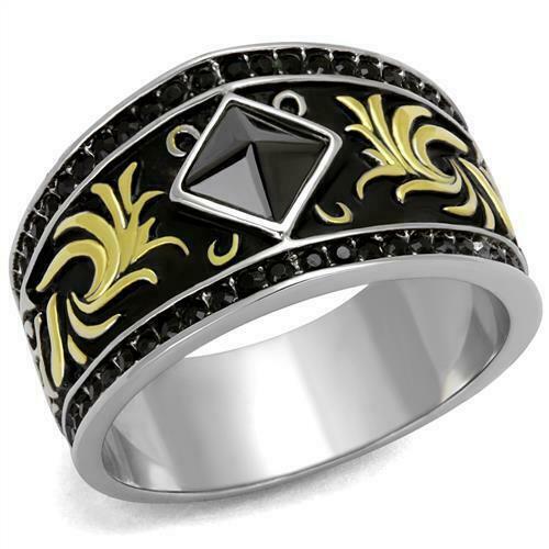 Jewellery Kingdom thumb Jet Stainless Steel Silver Classy Mens Ring Band (Black & Gold) - Rings - British D'sire