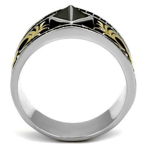 Jewellery Kingdom thumb Jet Stainless Steel Silver Classy Mens Ring Band (Black & Gold) - Rings - British D'sire