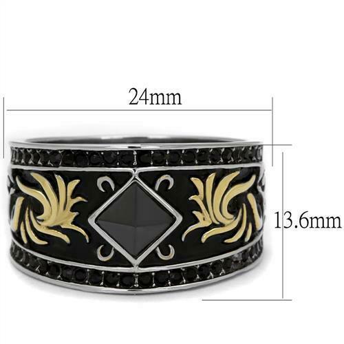 Jewellery Kingdom thumb Jet Stainless Steel Silver Classy Mens Ring Band (Black & Gold) - Rings - British D'sire