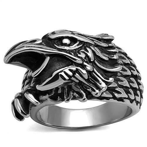 Jewellery Kingdom Thumb Signet Pinky No Stone Stainless Steel Silver Mens Eagle Ring Band - Rings - British D'sire Main image