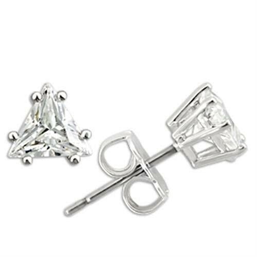 Jewellery Kingdom Trillion Stud Cubic Zirconia Hypo Allergenic 6mm Clear Sparkling Earrings (Silver) - Earrings - British D'sire Main image