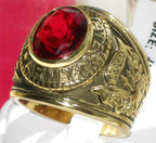 Jewellery Kingdom Unites States Ruby Oval Cubic Zirconia Signet Pinky Steel Mens Army Ring (Red & Gold) - Rings - British D'sire