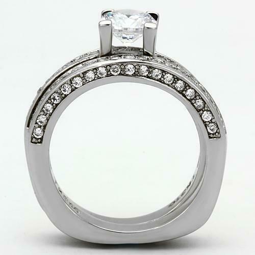 Jewellery Kingdom Wedding And Engagement CZ Cubic Zirconia Ring Set (Silver) - Jewelry Rings - British D'sire