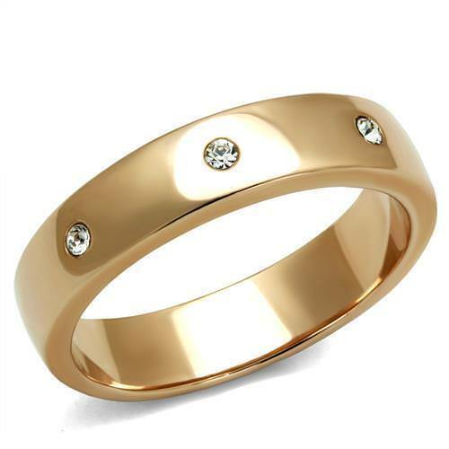 Jewellery Kingdom Wedding Band 5mm Cubic Zirconia Stainless Steel Studded Ring (Gold) - Engagement Rings - British D'sire Main image
