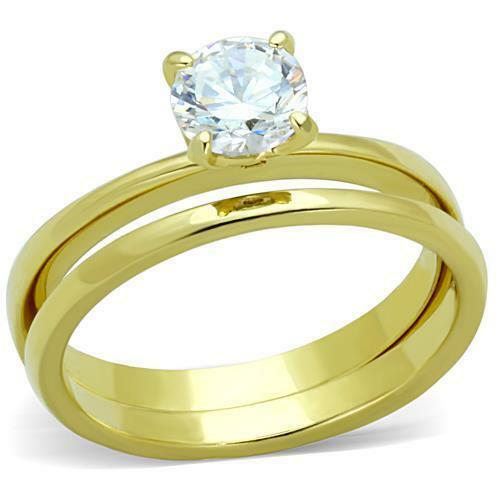 Jewellery Kingdom Wedding Band Ladies Steel Bridal Engagement Ring Set (Gold) - Jewelry Rings - British D'sire Main image