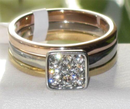 Jewellery Kingdom Wedding CZ Stainless Steel Band Stacking Ladies Ring Set (Rose Gold & Yellow) - Jewelry Rings - British D'sire Main image