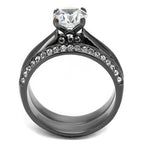 Jewellery Kingdom Wedding Engagement 130carat Gunmetal Steel Band Ladies Ring Set - Rings - British D'sire