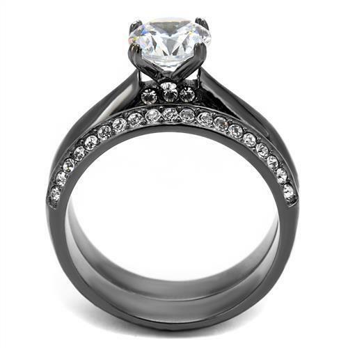 Jewellery Kingdom Wedding Engagement 130carat Gunmetal Steel Band Ladies Ring Set - Rings - British D'sire
