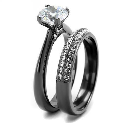 Jewellery Kingdom Wedding Engagement 130carat Gunmetal Steel Band Ladies Ring Set - Rings - British D'sire