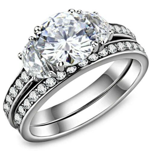 Jewellery Kingdom Wedding Engagement Band Cubic Zirconia Channel 2pcs Ring Set (Silver) - Engagement Rings - British D'sire Main image