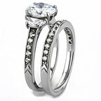 Jewellery Kingdom Wedding Engagement Band Cubic Zirconia Channel 2pcs Ring Set (Silver) - Engagement Rings - British D'sire