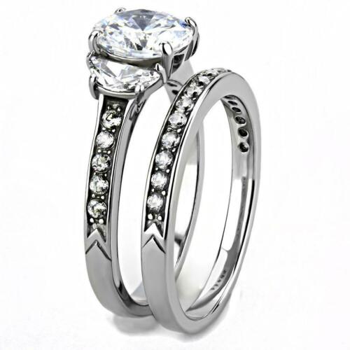 Jewellery Kingdom Wedding Engagement Band Cubic Zirconia Channel 2pcs Ring Set (Silver) - Engagement Rings - British D'sire