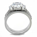 Jewellery Kingdom Wedding Engagement Band Cubic Zirconia Channel 2pcs Ring Set (Silver) - Engagement Rings - British D'sire