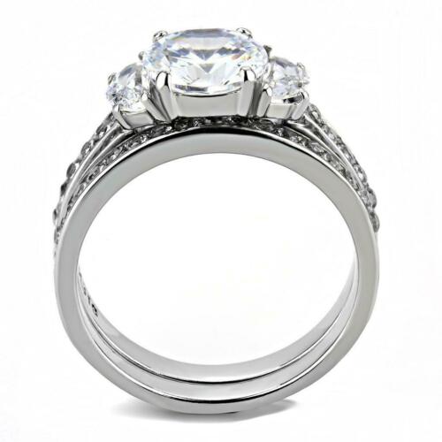 Jewellery Kingdom Wedding Engagement Band Cubic Zirconia Channel 2pcs Ring Set (Silver) - Engagement Rings - British D'sire