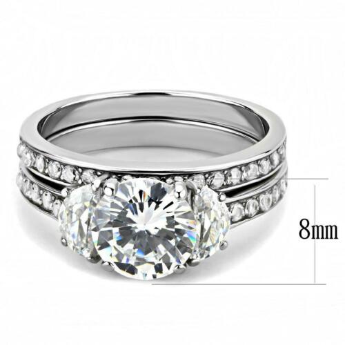 Jewellery Kingdom Wedding Engagement Band Cubic Zirconia Channel 2pcs Ring Set (Silver) - Engagement Rings - British D'sire