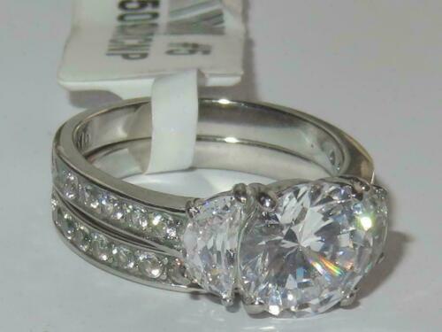 Jewellery Kingdom Wedding Engagement Band Cubic Zirconia Channel 2pcs Ring Set (Silver) - Engagement Rings - British D'sire