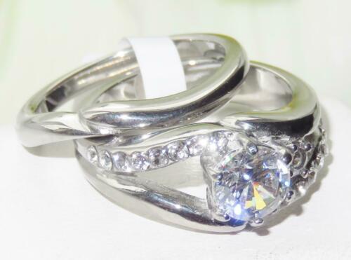 Jewellery Kingdom Wedding Engagement Band Set 3K Stainless Steel Ring (Silver) - Rings - British D'sire Main image