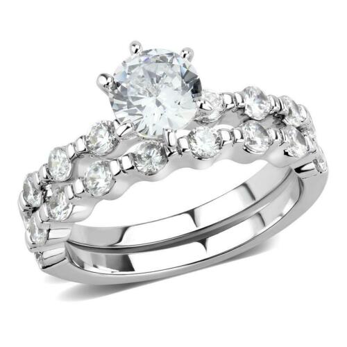 Jewellery Kingdom Wedding Engagement Band Set Rhodium Ring (Silver) - Rings - British D'sire Main image