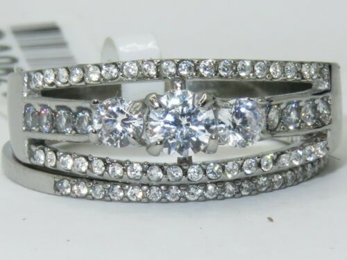 Jewellery Kingdom Wedding Engagement Band Set Simulated Diamonds Ring (Silver) Secondary image