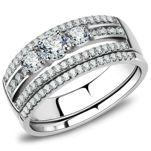 Jewellery Kingdom Wedding Engagement Band Set Simulated Diamonds Ring (Silver) - Rings - British D'sire Main image