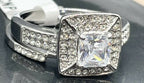 Jewellery Kingdom Wedding Engagement Princess Cut Simulated Diamonds Band Ring Set (Silver) - Engagement Rings - British D'sire