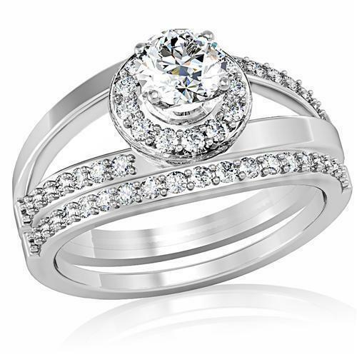 Jewellery Kingdom Wedding Engagement Rhodium Band Set 2pcs 2K Ring (Silver) - Engagement Rings - British D'sire Main image