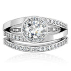 Jewellery Kingdom Wedding Engagement Rhodium Band Set 2pcs 2K Ring (Silver) - Engagement Rings - British D'sire
