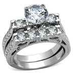 Jewellery Kingdom Wedding Engagement Set Band Cubic 4K Steel Ring (Silver) - Engagement Rings - British D'sire