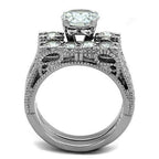 Jewellery Kingdom Wedding Engagement Set Band Cubic 4K Steel Ring (Silver) - Engagement Rings - British D'sire