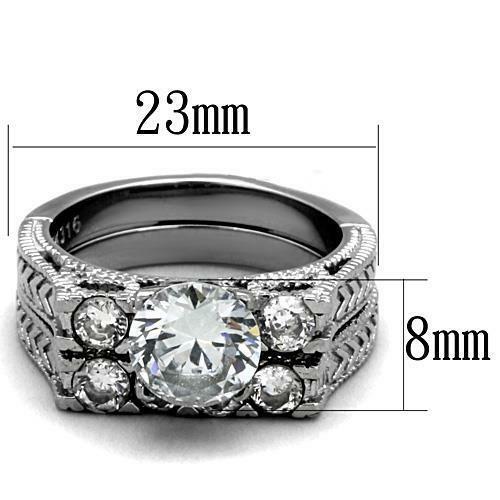 Jewellery Kingdom Wedding Engagement Set Band Cubic 4K Steel Ring (Silver) - Engagement Rings - British D'sire