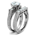 Jewellery Kingdom Wedding Engagement Set Band Cubic 4K Steel Ring (Silver) - Engagement Rings - British D'sire