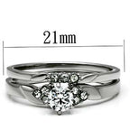 Jewellery Kingdom Wedding Engagement Set Band Ladies Cubic Zirconia Stainless Steel 2 Pieces Ring (Silver) - Engagement Rings - British D'sire